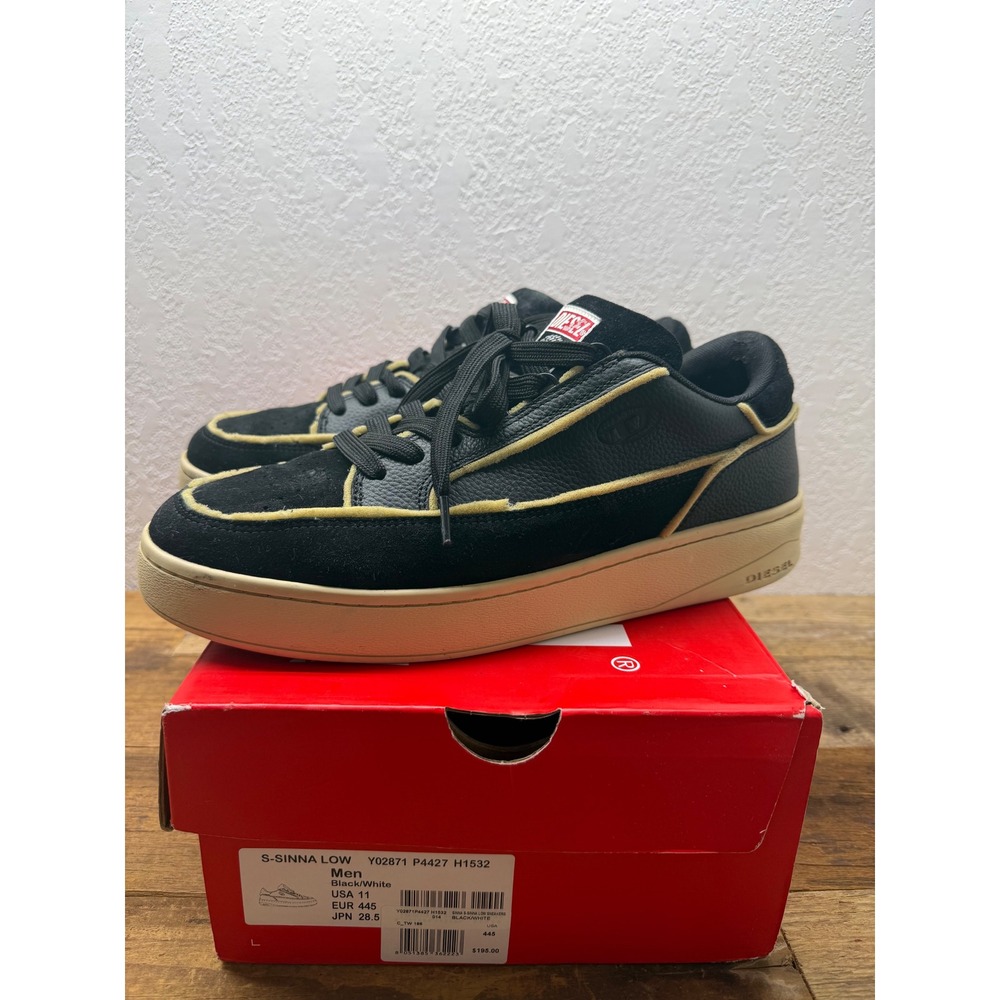 Diesel S-Sinna Low Mens Black White Leather Suede Sneakers Y02871 P4427 H1532